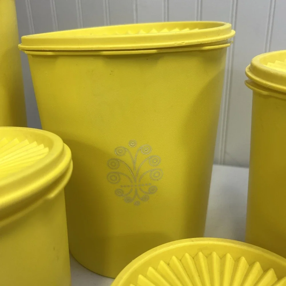 MCM 1970's Tupperware Daffodil Yellow Canister Set W/Lids 12pc Set